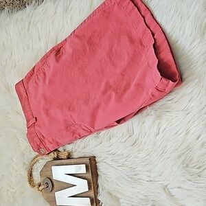 British Khaki Red Flat Front Shorts with an 8.5" inseam